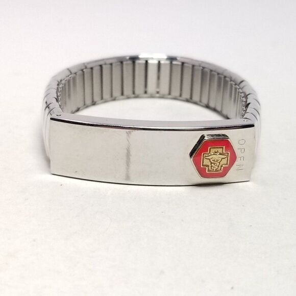 Vintage ID Bracelet, Silver Tone Stretch Watch Band, Estate - Picture 1 of 7